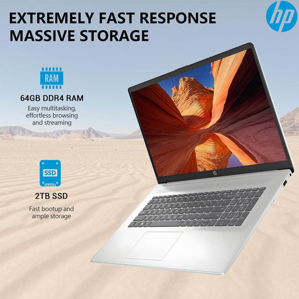 HP 17 Inch Laptop Computer | 17.3' FHD IPS Business Laptop PC | AMD Ryzen 5 (6-Cores) | 64GB RAM 2TB SSD | Windows 11 Pro | 10-Key Numbe Pad | USB-C Wi-Fi 6