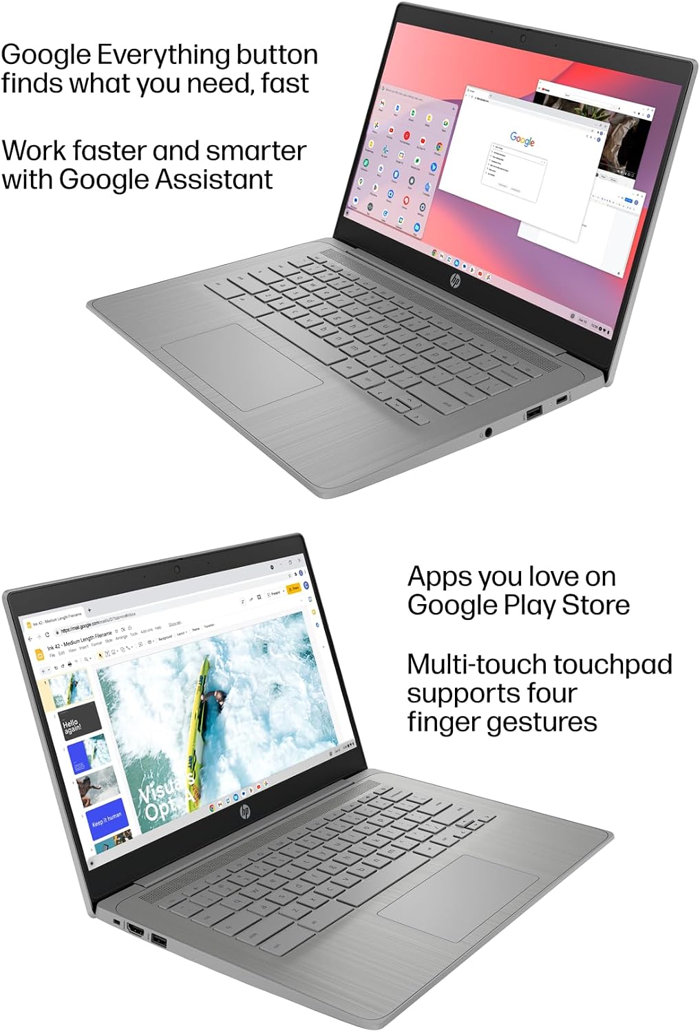 HP Chromebook 14 Laptop (14' Anti-Glare, Intel Celeron N4500, 4GB RAM, 192GB Storage (64GB + 128GB SD)) for Home & Student, Lightweight, Fast Charge, 10-Hr Battery Life, IST HUB, Wi-Fi 6, Chrome OS