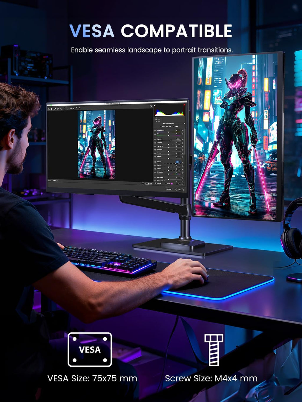 UPERFECT Portable Monitor, 24.5' 2K 165Hz 500Nits 0.1ms FreeSync HDR IPS Gaming Monitor with Stand VESA USB-C Mini HDMI, Large Second Screen for Laptop, Computer, Phone, Mini PC, Game Consoles