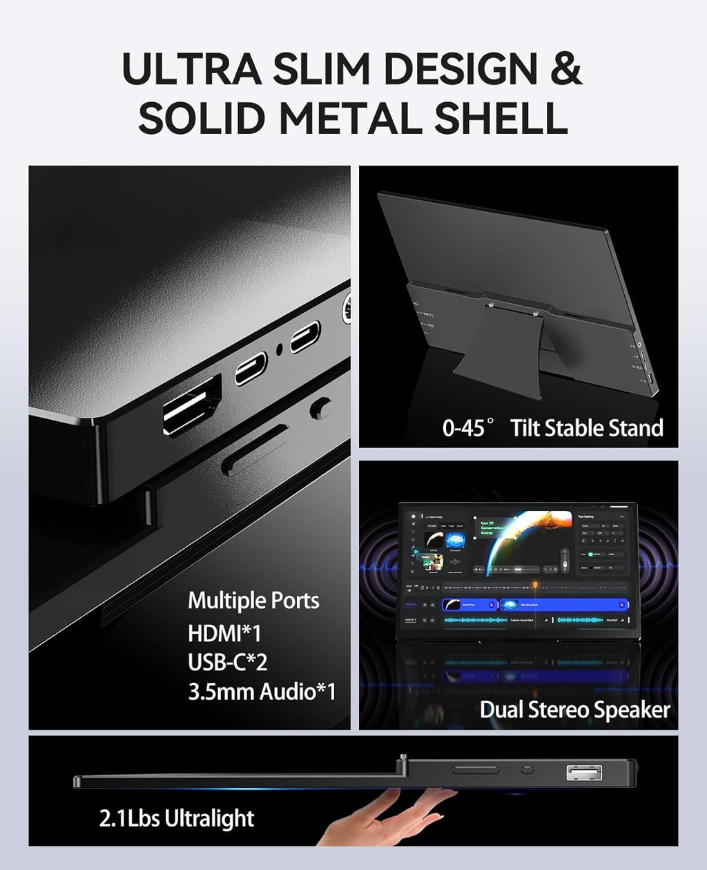 4K Portable Touch Monitor, 15.6' inch 3840 * 2160 UHD w/USB-C HDMI Laptop Monitor, 2000:1 100% RGB IPS ，Aluminum Alloy Shell,10-Point Touch，Dual Speaker, HDR, for Home, Work