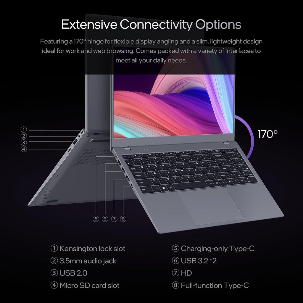 UOWAMOU 15.6 IPS-FHD-Laptop, 8GB RAM 256GB SSD AMD 3020e (up to 2.6GHz), Full Function Type C Computer for Student-Home WiFi 5 BT5.0