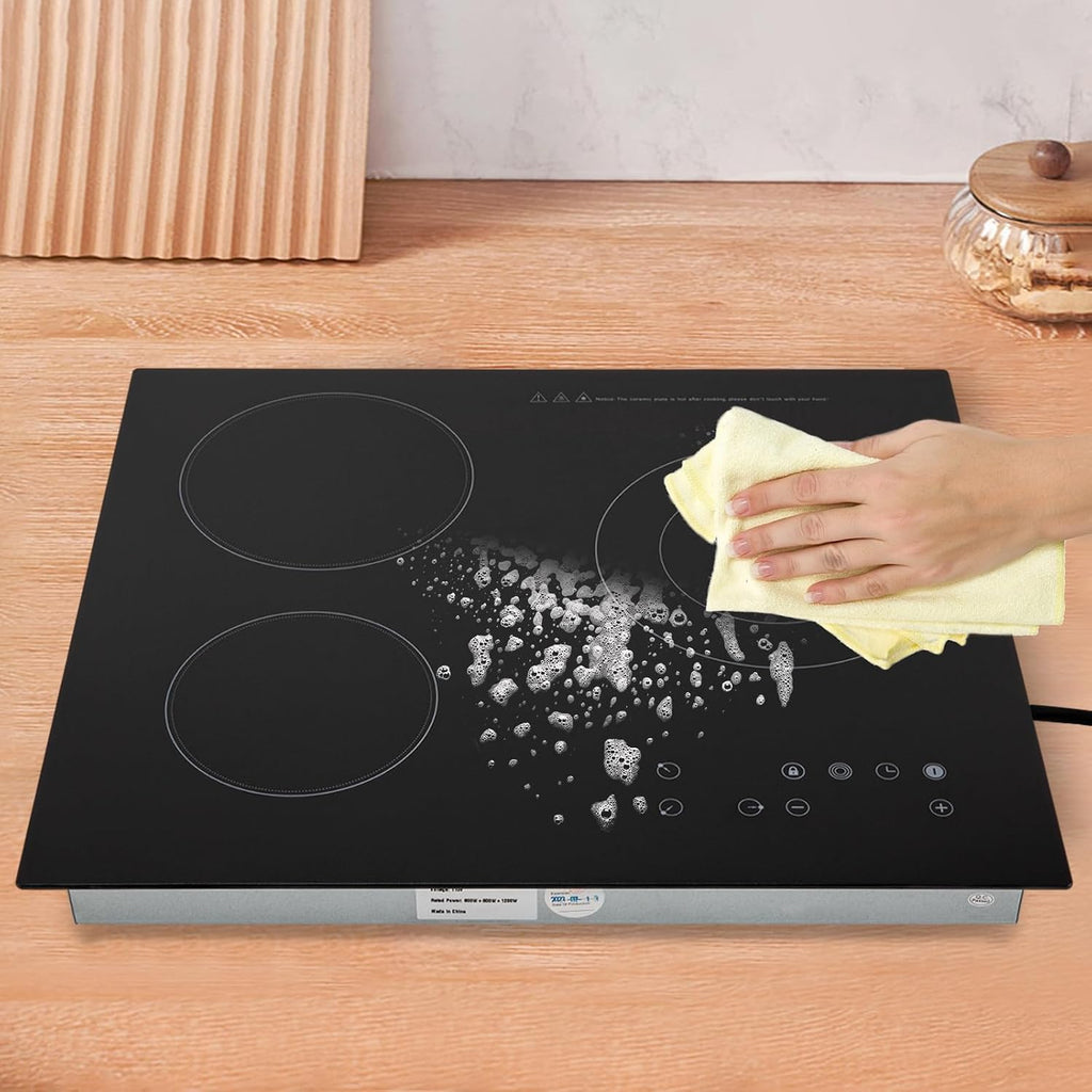 Electric Ceramic Cooktop 110V Built-in Electric Stove Top Induction Radiant Cooktop Sensor Touch Control 2/3/4 Burners 9 Power Levels, 120 Min Timer for Home All Cookware (3 Burners)