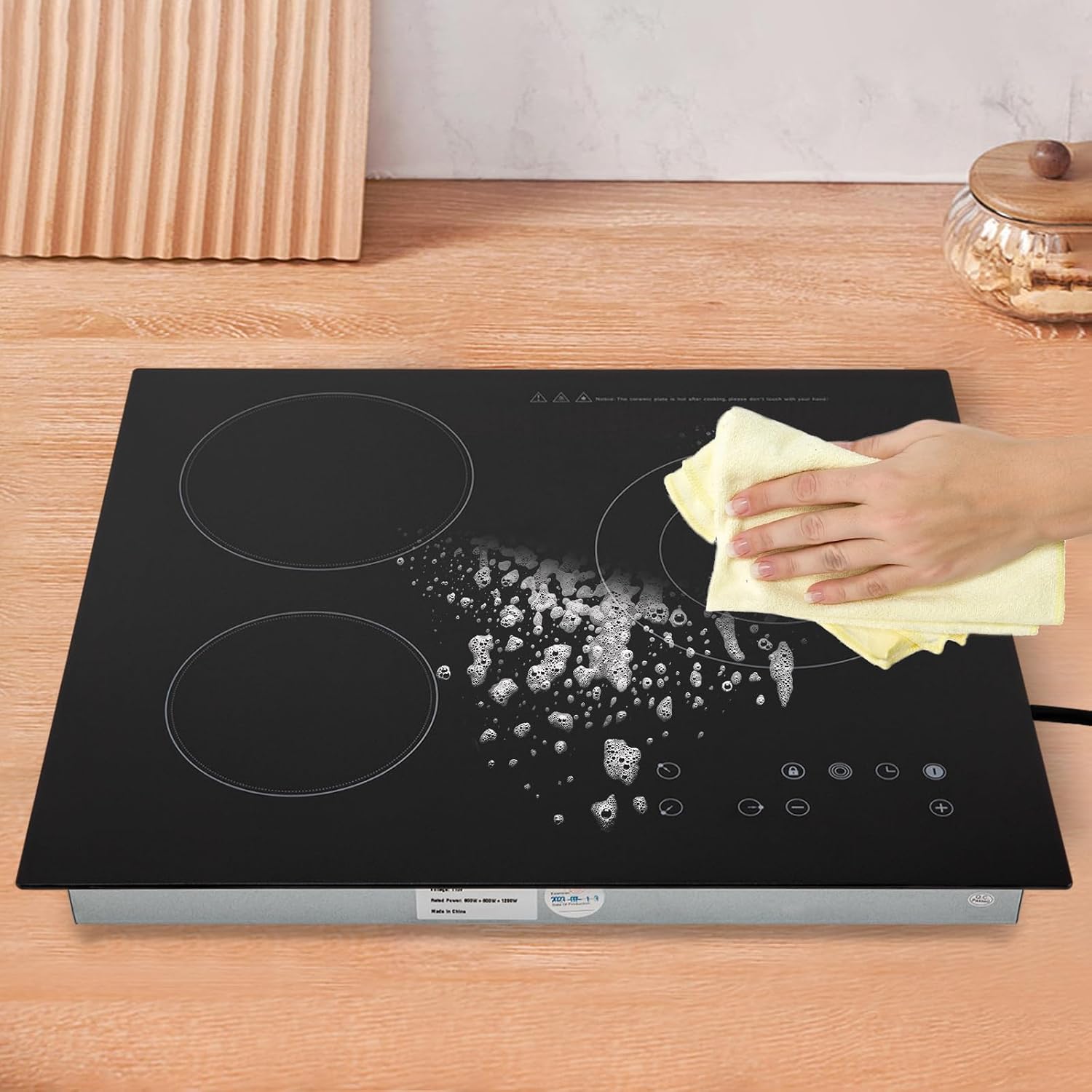 Electric Ceramic Cooktop 110V Built-in Electric Stove Top Induction Radiant Cooktop Sensor Touch Control 2/3/4 Burners 9 Power Levels, 120 Min Timer for Home All Cookware (3 Burners)