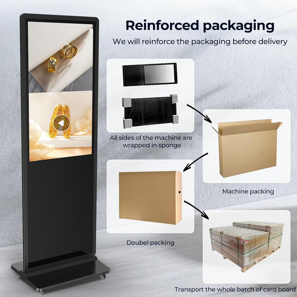 32/43/55/65 Inch Digital Signage Display, LCD Screen Advertising Display Kiosk Interactive Totem Floor Standing Auto AD Player with USB/HDMI/WiFi Android OS (55'' Touch Screen)