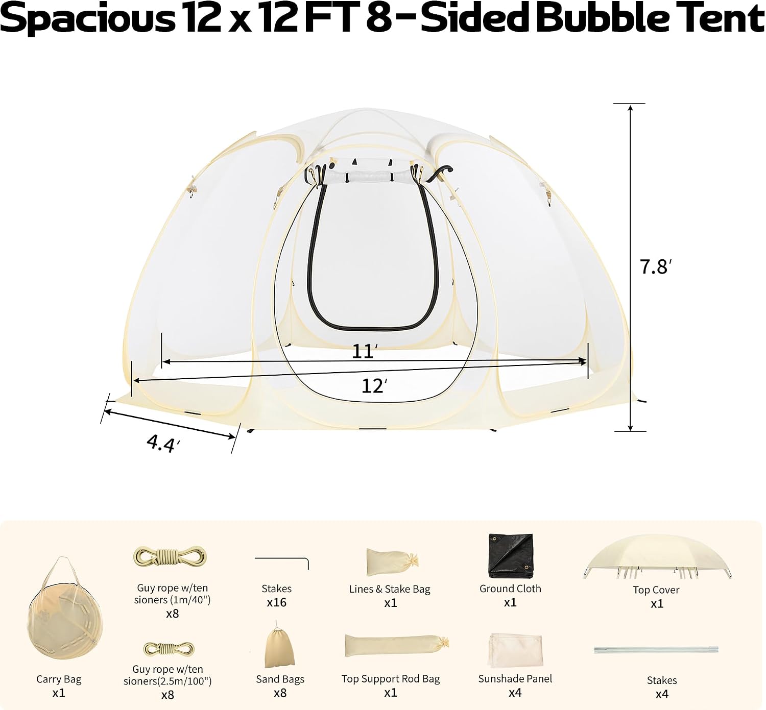 Lenotos Pop Up Bubble Tent, 12 x 12 FT Instant Igloo Tent Suitable for 8-10 People, Screen House for Patios, Cold