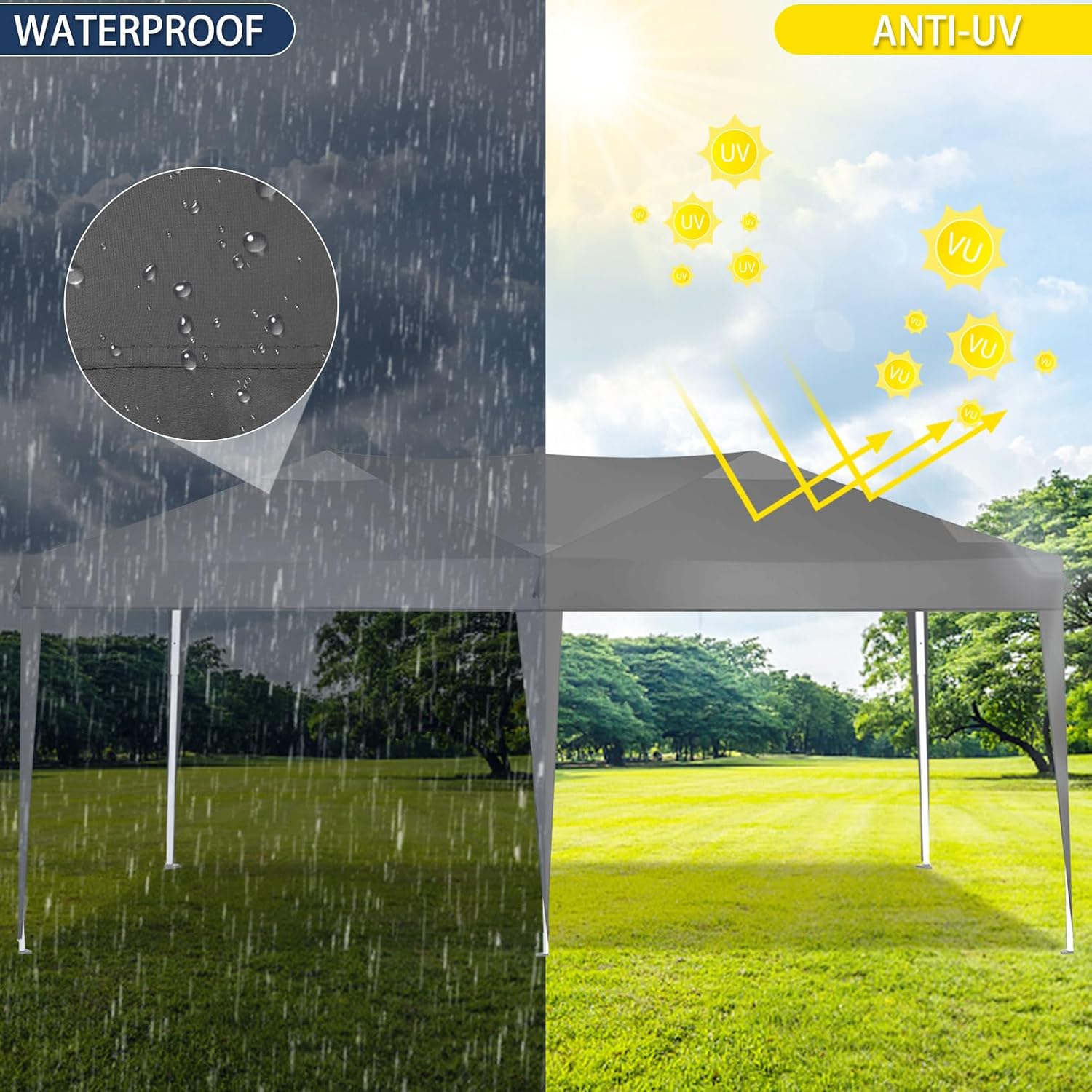 COBIZI 10x20 Pop Up Canopy Tent Party Tents for Parties Weddings Backyard Waterproof Outdoor Commercial Instant Canopy Event Tent with Stakes, Ropes,Sandbags, Gray