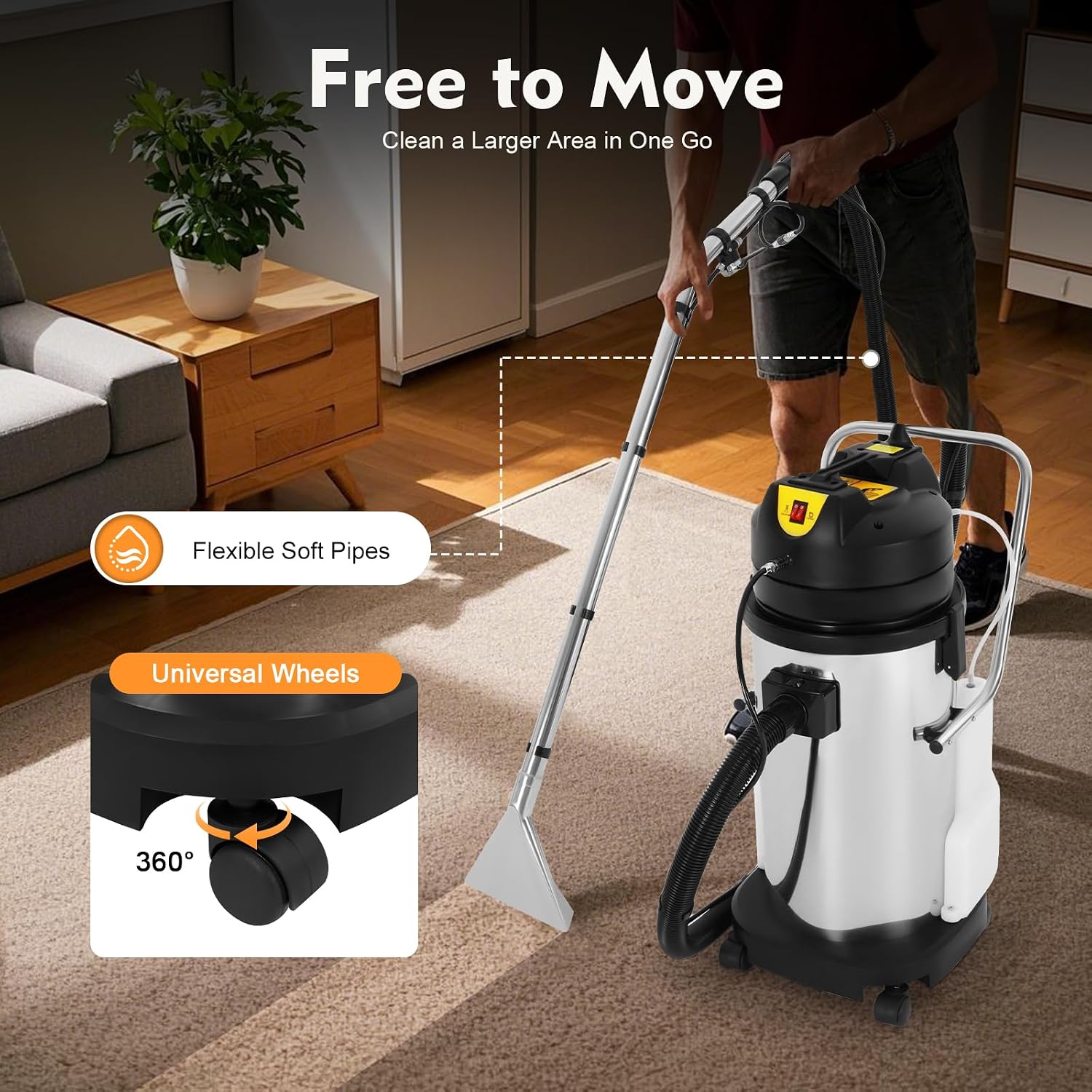 Bepritm 1049W Pro Commercial Carpet Cleaner, 2 in 1 Wet Dry Carpet Extractor, Vacuum Washing Machine Stainless Steel Carpet Shampooer for Carpets/Sofas/Car Detailing (Sent in 2 packages) (40L)