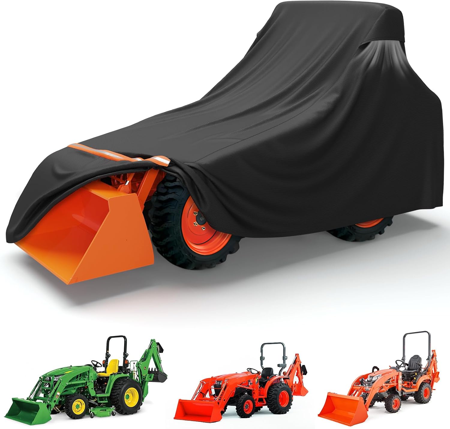 STARTWO Full Tractor Cover Waterproof Heavy Duty, Universal Fits Most Compact Utility Tractors with Backhoe, UV Protection, Dustproof, with Air Vents & Reflective Strips,189 L x 76 W x 86 H in