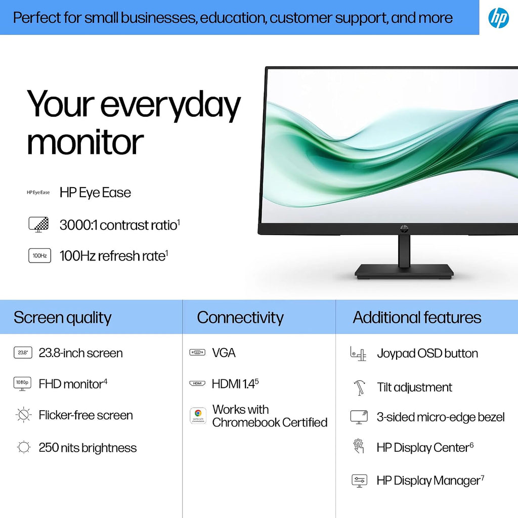 HP 24' Full HD (1920x1080) Computer Monitor Bundle with Docztorm Dock, 75Hz Anti-Glare Display, AMD FreeSync, HDMI, VGA, VESA Mount (100x100mm), Ideal for Home & Business, Black Pack of 2