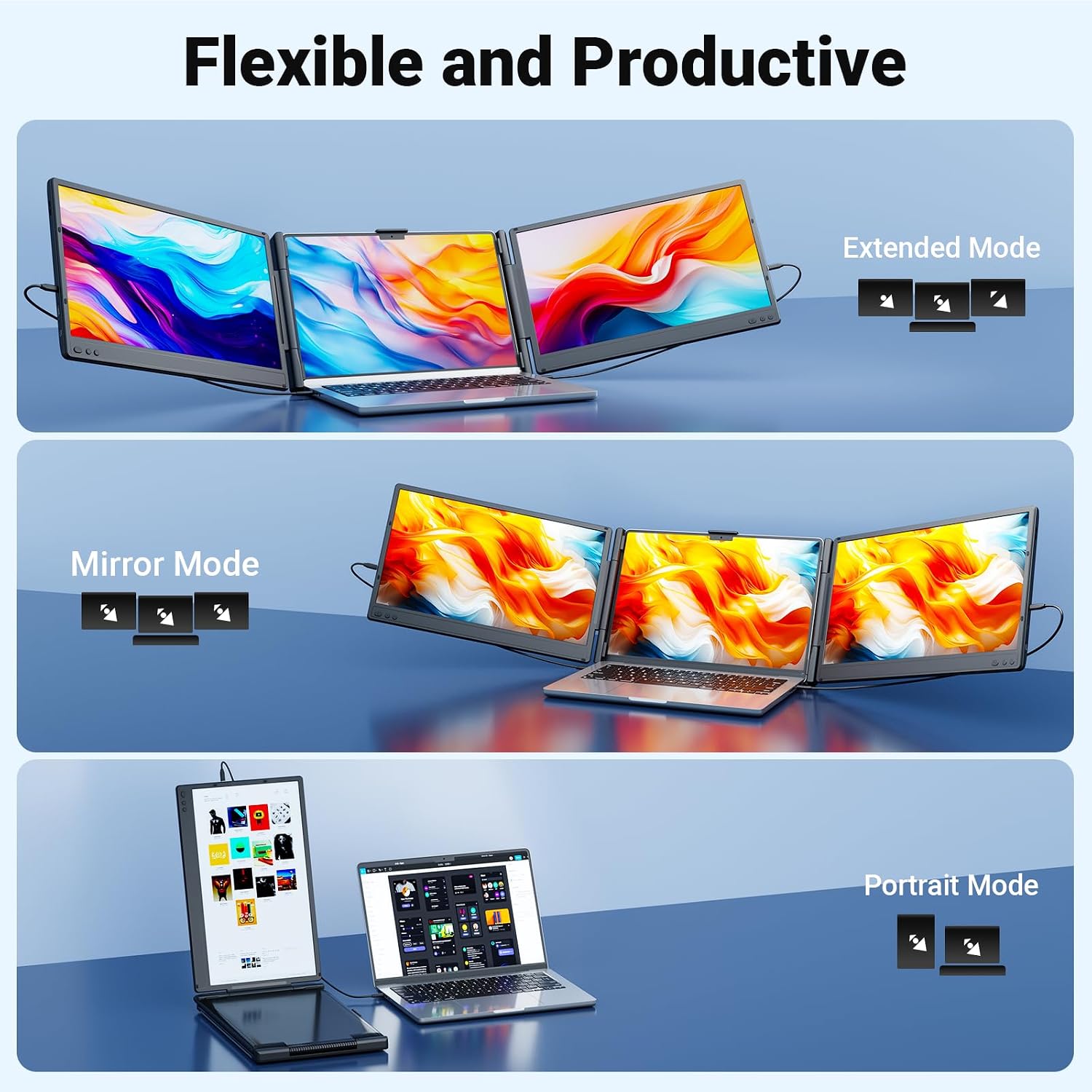 Ygretyrjh Laptop Screen Extender, 14' Triple Portable Monitor for Laptop, 1080P FHD IPS Screen Extender Monitors for 13'-17', Travel Monitor for Mac/Windows/Chrome, Built-in Speakers