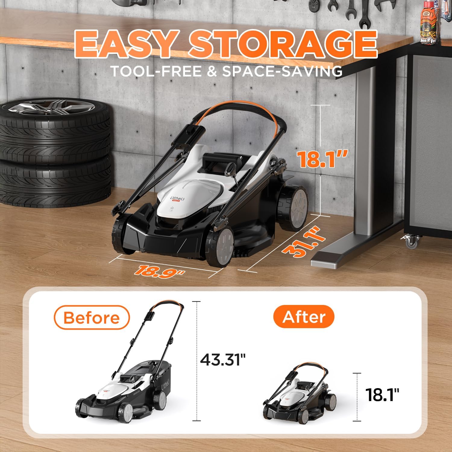 Litheli 18-inch 40V(2x20V) Brushless Lawn Mower for Garden Yards, Lightweight Cordless Lawn Mower Battery Powered with 6-Position Height Adjustment, 2x4.0Ah Battery Include