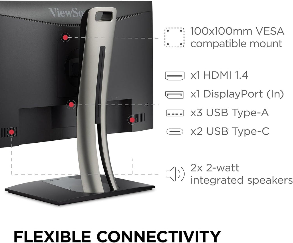 ViewSonic VP2456A 24 Inch 1080p ColorPro Monitor, IPS with 100% sRGB and Pantone Validated for Professional Graphic Design, Advanced Ergonomics, 120Hz, 90W USB-C, HDMI, and DisplayPort Inputs