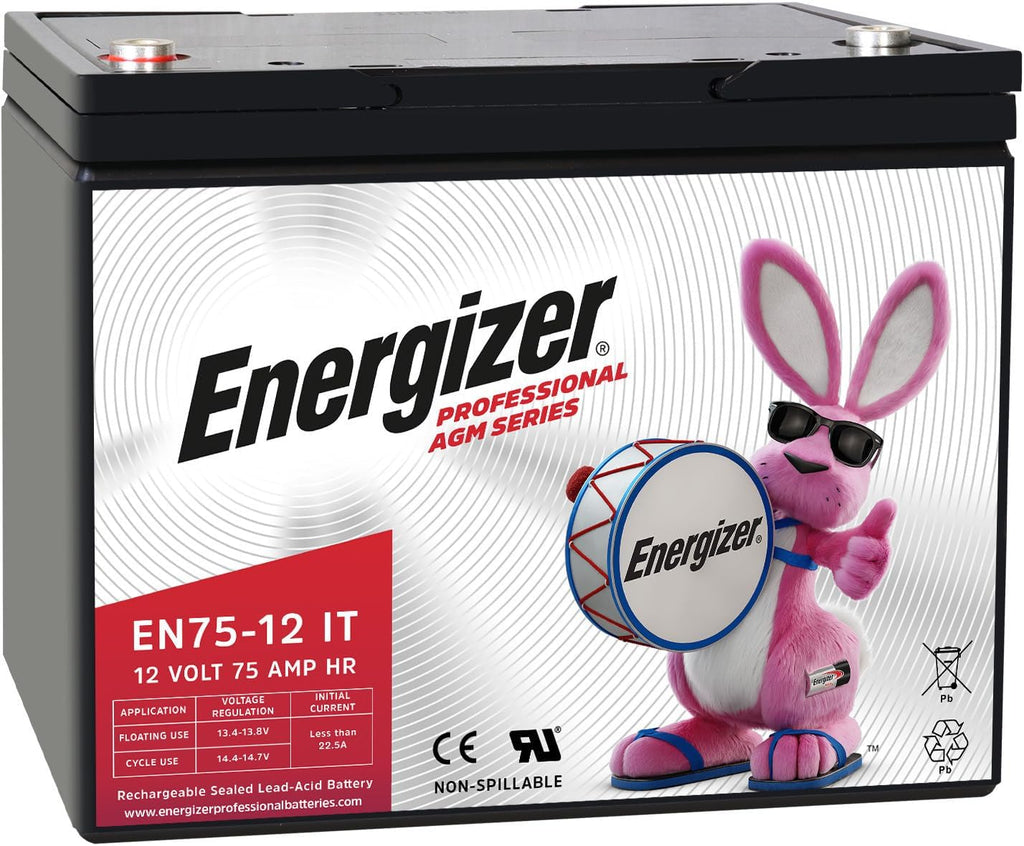 Energizer EN75-12IT, 12 Volt 75 Amp Hr, Long Lasting Sealed Lead Acid AGM Rechargeable Battery Ideal For Use In Wheelchairs, Electric Scooters, Sump Pumps, and more