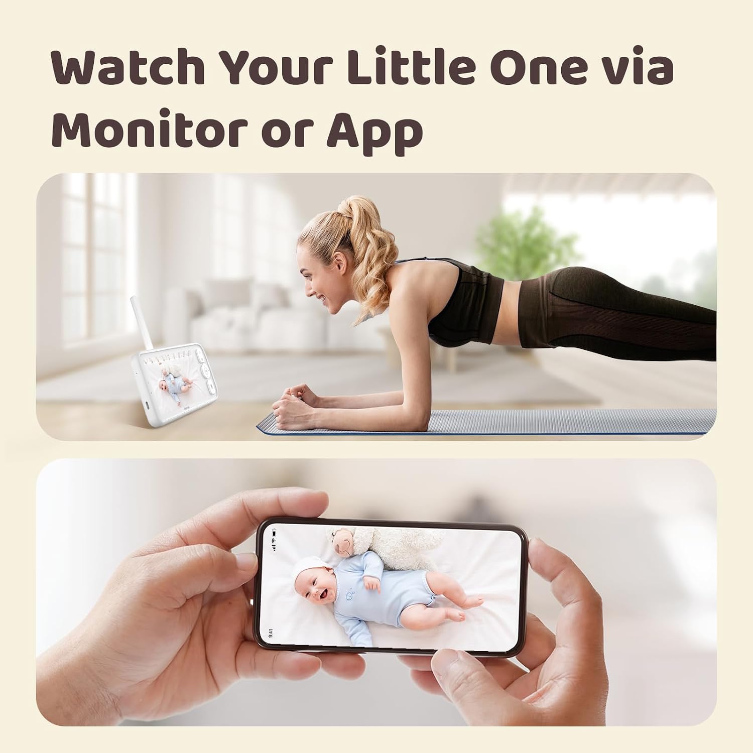 NETVUE Peekababy Smart WiFi Baby Monitor, 1080P FHD Camera and 5' HD IPS Display, Smart App, Two-Way Talk, Sound/Motion Detection and Notifications