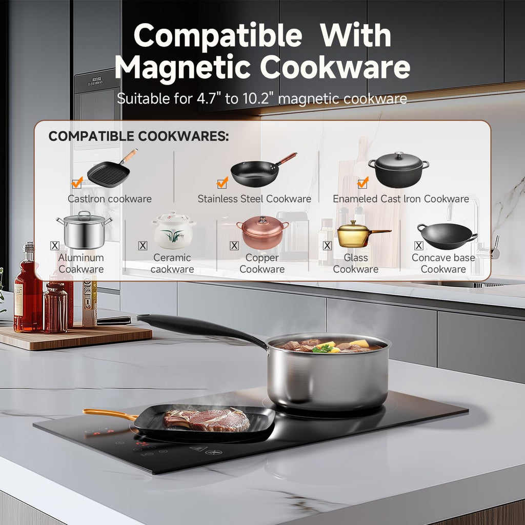 AMZCHEF Induction Cooktop 2 Burners & AMZCHEF Double Induction Cooktop with Removable Griddle Pan