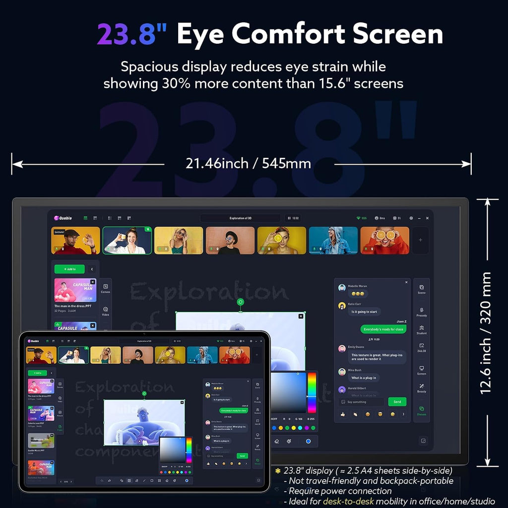 23.8'' Portable Monitor 4K UHD 60Hz 120% sRGB, VESA USB-C HDMI Laptop Screen Extender, Built-in Stand Speakers for Laptop PC Mac Phone PS4/5 Xbox Switch
