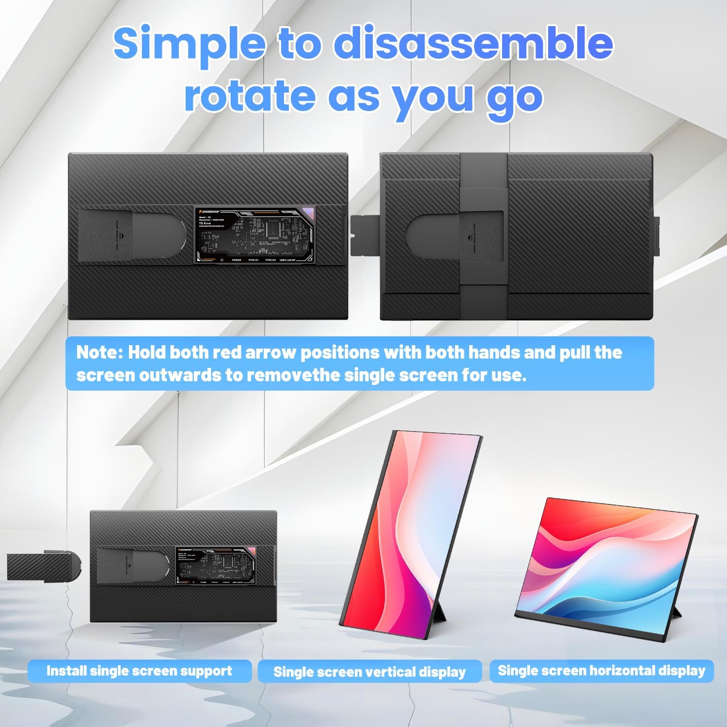 Teamgee 15.6' Laptop Screen Extender, Slim & Lightweight Portable Monitor for Laptop, Full HD IPS, 360° Rotating Stand, Detachable, USB-C Plug & Play, RGB Lighting, Thin Bezels