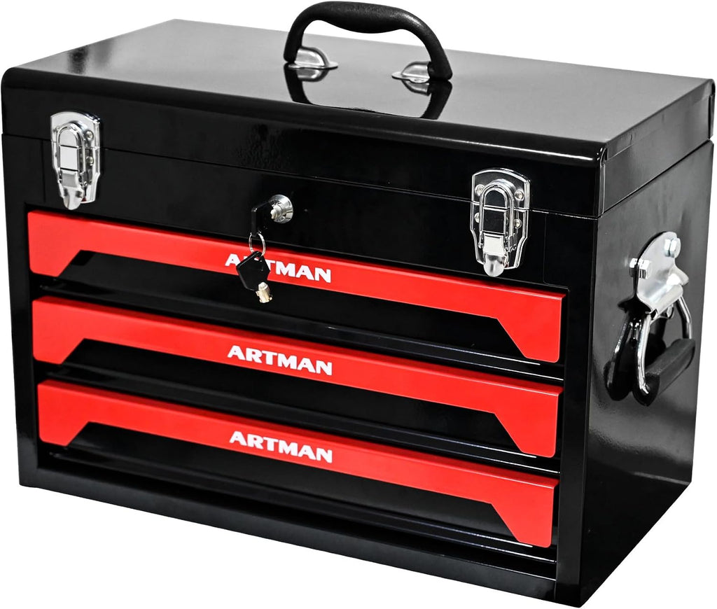 3-Drawer Handheld Toolbox, 3 Drawer Heavy Duty Metal Organizer Box with Lock, Portable Tool Organizer Case for Auto Repair, Garage, Warehouse, Workshop, Repair Shop
