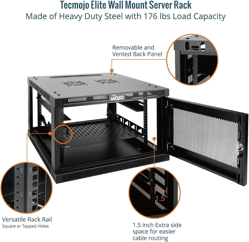 Tecmojo 6U Wall Mount Rack Cabinet, Heavy-Duty 176 Lbs High Load Capacity, 19' Enclosed Server Network Rack with Mesh Door, 23.6' Deep – Elite Collection