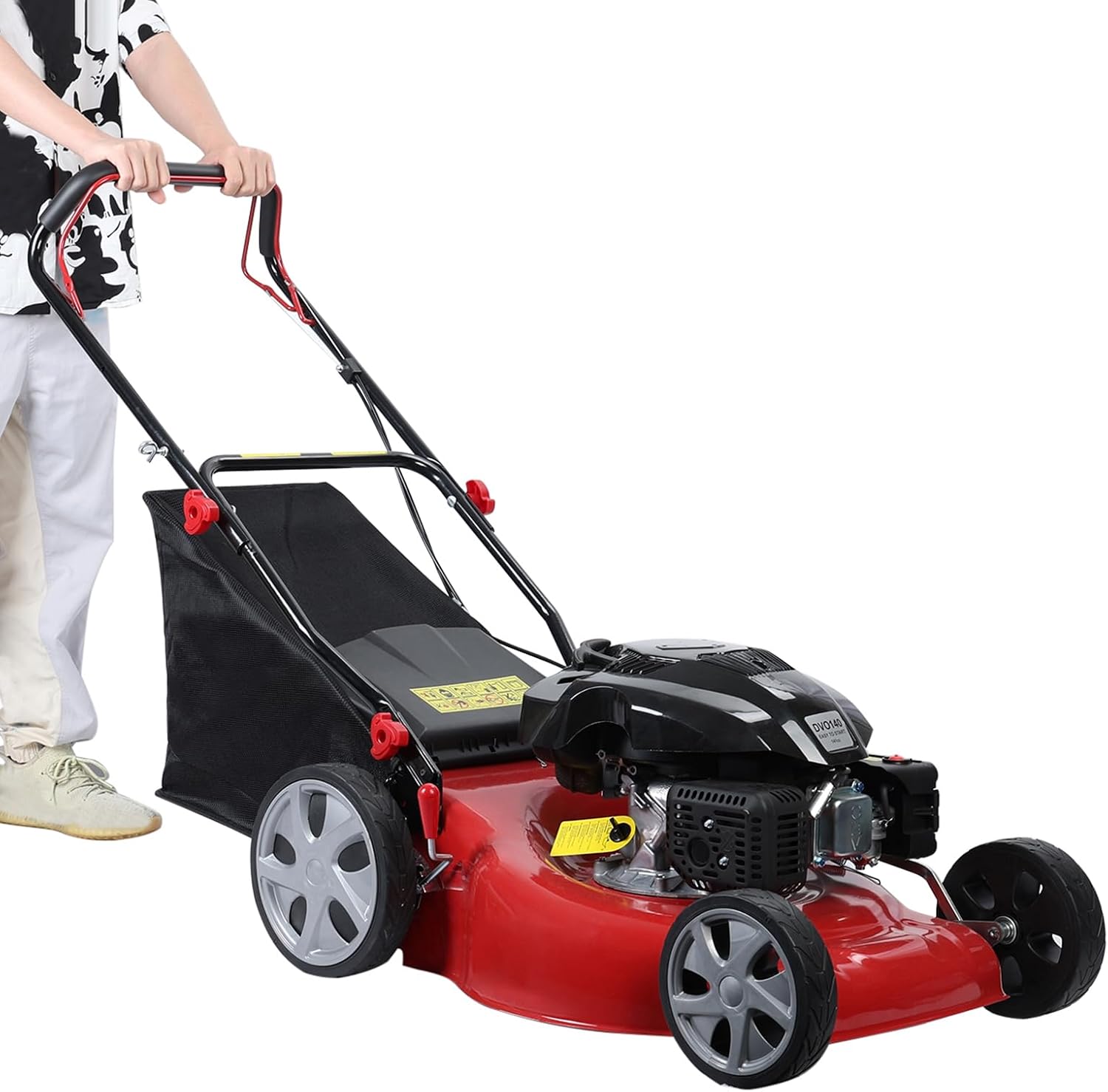 3 in 1 Gas Lawn Mower Self Propelled,141 OHV Engine with Air Cooling, 20' Steel Deck, 8-Level Height Adjustment, 50L Grass Tank, Foldable Design Red