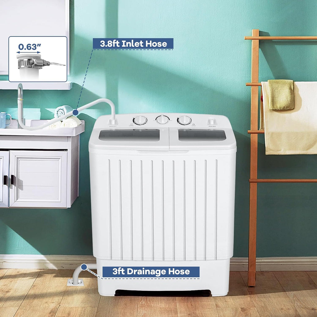 RELAX4LIFE Portable Washing Machine, Twin Tub 20 LBS Capacity, Compact Laundry Washer Machine w/Washer(12 lbs) & Spinner(8 lbs), Timer, Semi-Automatic Mini Washer and Dryer Combo for Apartment Dorm RV