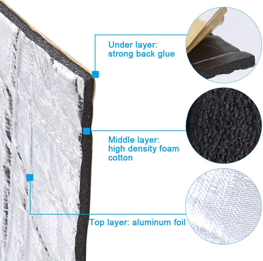 uxcell 394mil/10mm 64.5sqft Sound Deadening Heat Deadener Insulation Mat Intensive Alumium Foil Acoustic Barrier Self-Adhesive 236'x39' / 600cmx100cm