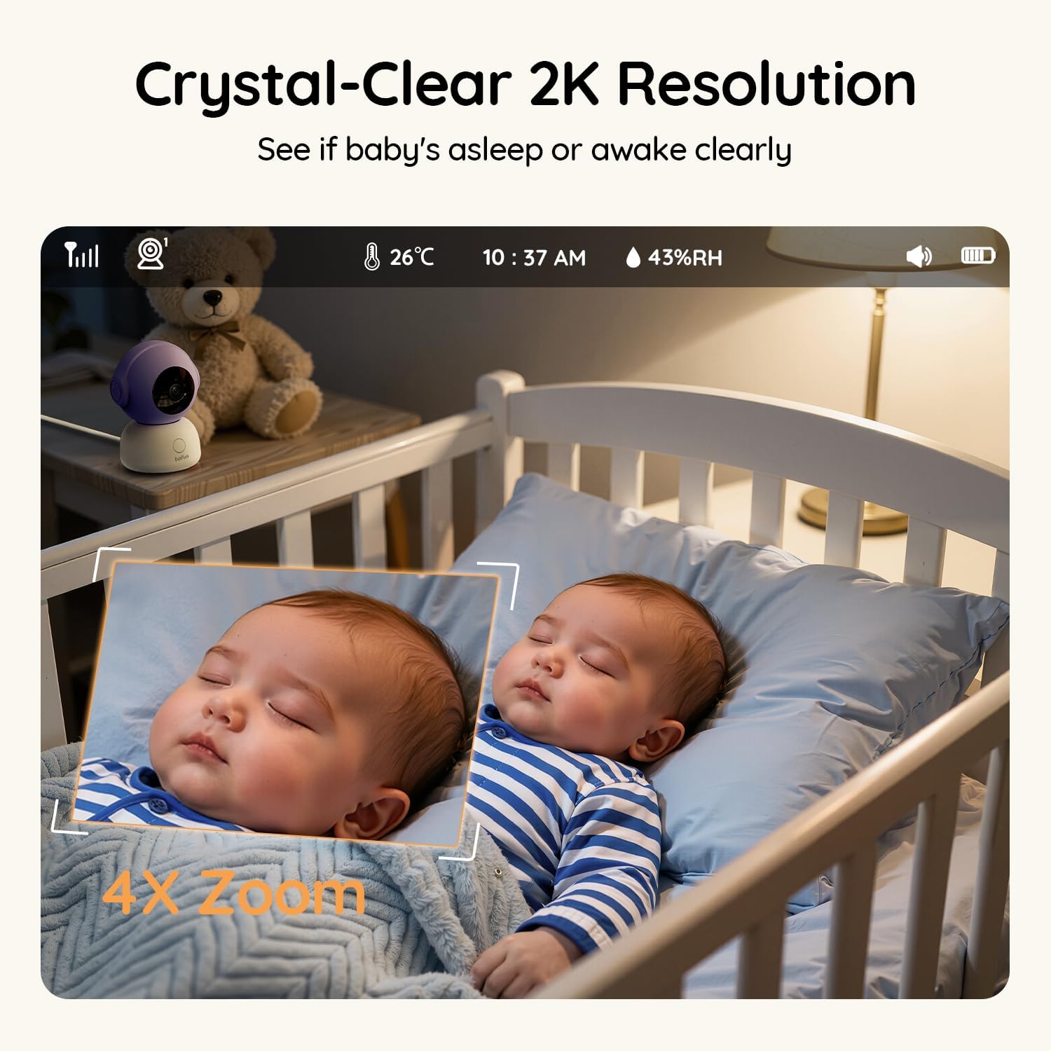 BOIFUN 2K Split Baby Monitor with 2 Cameras,Smartphone App, Wi-Fi Cameras,5-inch Display, Motion Tracking, Encrypted Connection, Night Vision, Long-Range 2-Way Talk, Temp Sensor
