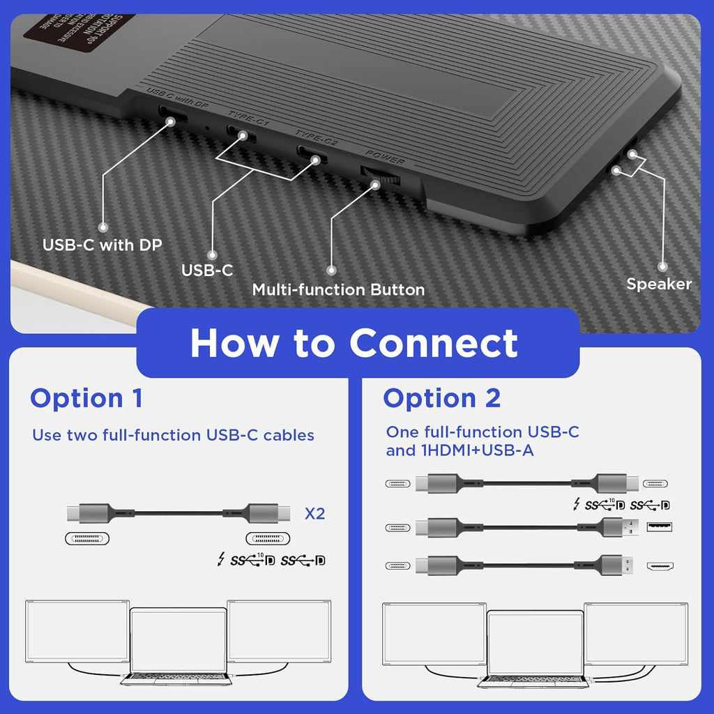 Maxfree S6 Laptop Screen Extender, 15.6'' 1080P Monitor Extender, 11 Display Modes, Plug & Play, Detachable Screen Triple Monitor for Laptop 13'-17.3', Compatible with Mac/Windows/Android/Switch, Gold