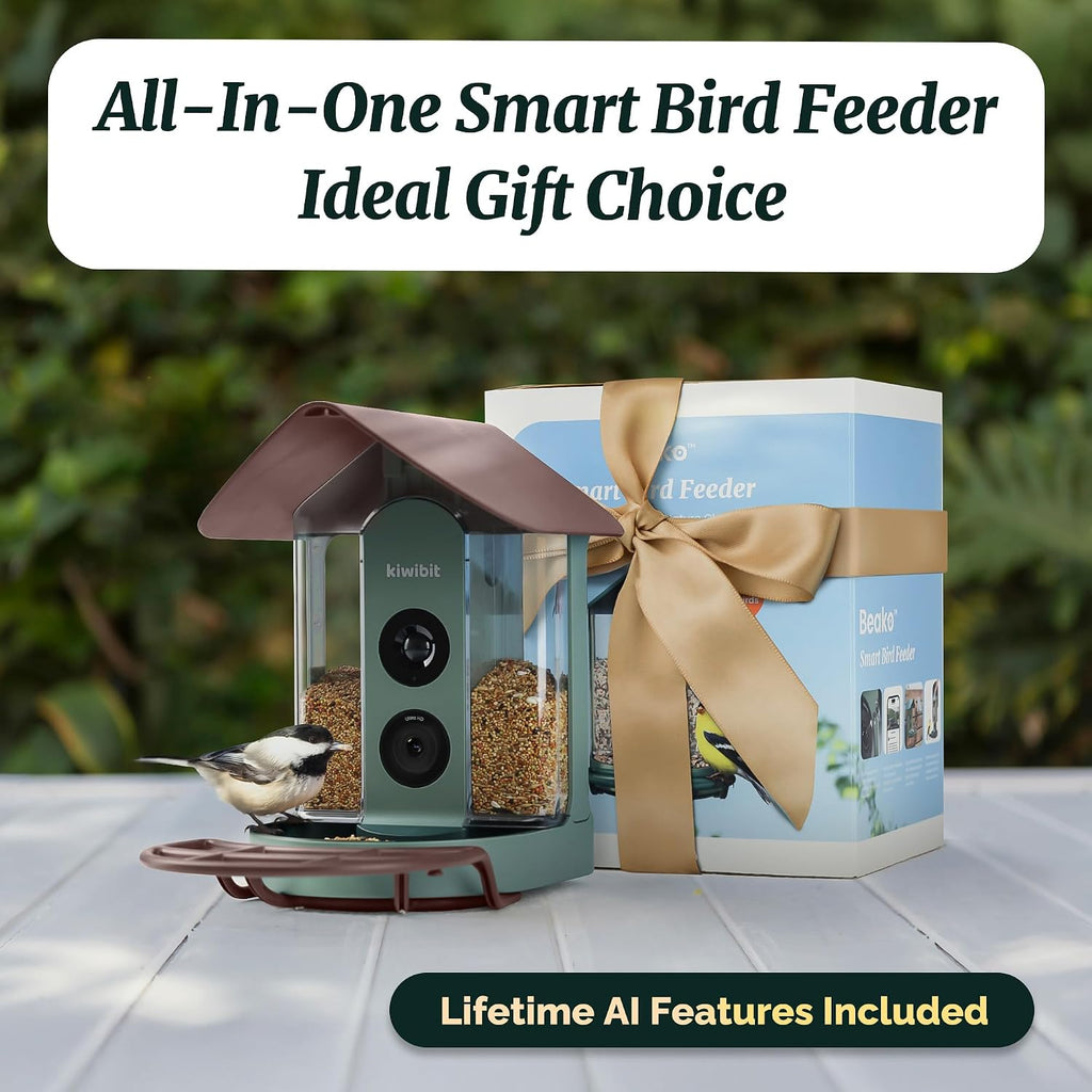 Kiwibit Smart Bird Feeder with Camera Solar Powered, No Subscription, Lifetime AI Feature Included, 4K Video Live Stream, AI Identification Bird Species, Real-Time Bird Alert, Ideal Birdwatching Gift