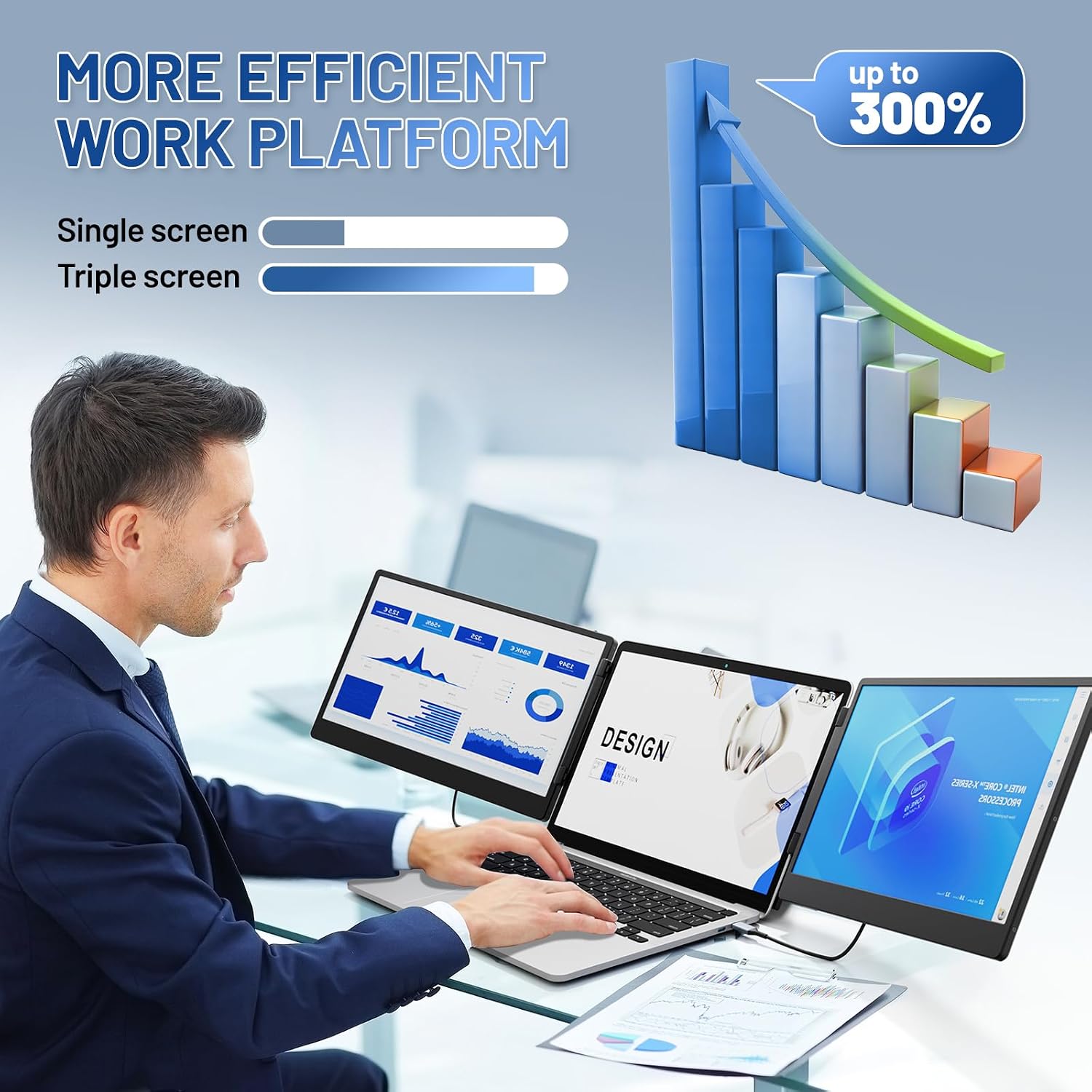 Teamgee 14.2' Laptop Screen Extender, FHD 1080P IPS Portable Monitor for Laptop, Triple Screen Monitor Extender Compatible with 13'-17' Laptops, HDMI/USB-A/C Plug-Play for Windows, Mac, Android