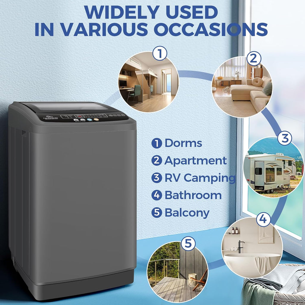 Nictemaw Portable Washing Machine, 20Lbs Capacity Portable Washer Machine, 2.8Cu.ft Washer and Dryer Combo with 10 Programs 8 Water Levels Compact Laundry Machine for Apartments-Slow-Close Glass Cover