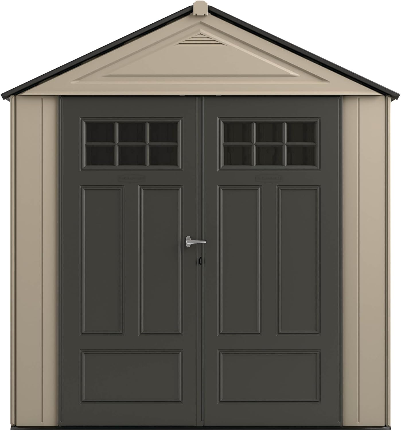 Rubbermaid Resin Outdoor Storage Shed With Floor (7 x 3.5 Ft) Weather Resistant, Brown Gable, Organization for Home/Backyard/Garden Tools/Lawn Mower/Bike Storage/Pool Supplies