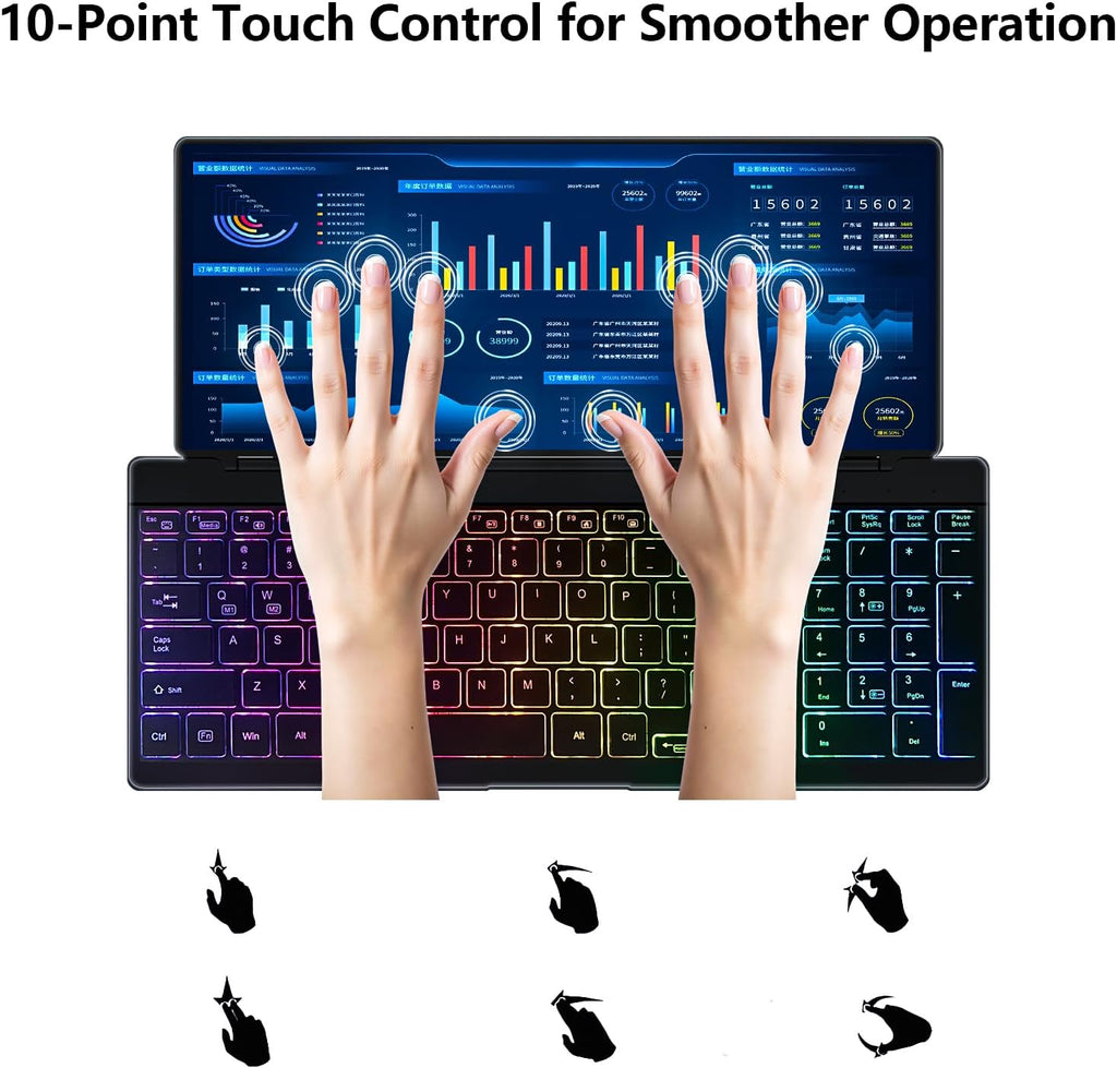 12.8' Portable Touchscreen Keyboard Monitor Stretched Bar Screen Extender with Silent Keyboard Foldable Mini RPi Display Type-C USB-A Monitor for Macbook Laptop Windows Desktop Mini PC (12.8 inch)
