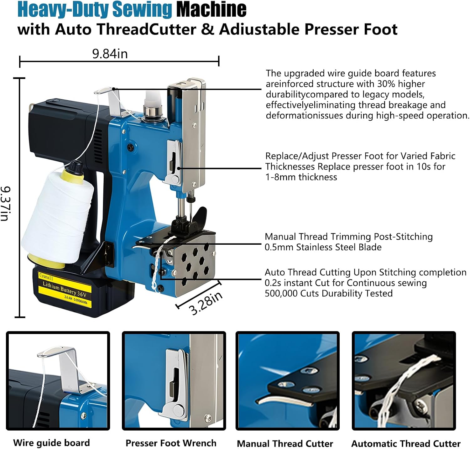 Bag Sewing Machine-Portable Battery Handheld Cordless Bag Sewing Machine,Automatic Bag Stitcher With Thread for Burlap Sack, Canvas,Feed Sacks,Rice Bags,Jute Bags,Seed Bags(Machine+1 battery)-Blue