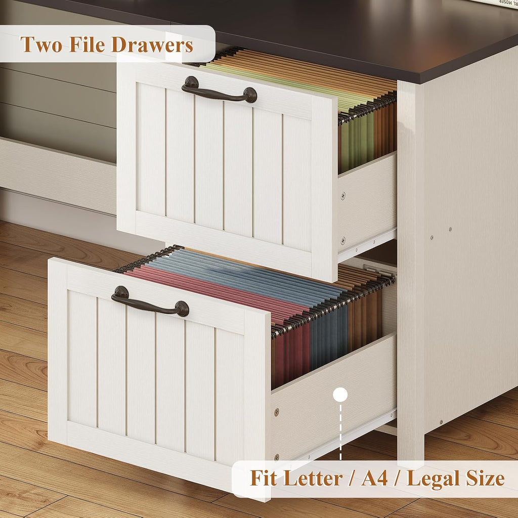 SEDETA Farmhouse 63' Executive Desk, Home Office Desk with File Drawer and Monitor Stand, Computer Desk with Drawers and Storage Cabinet, Wood Desk for Work Study Writing, White
