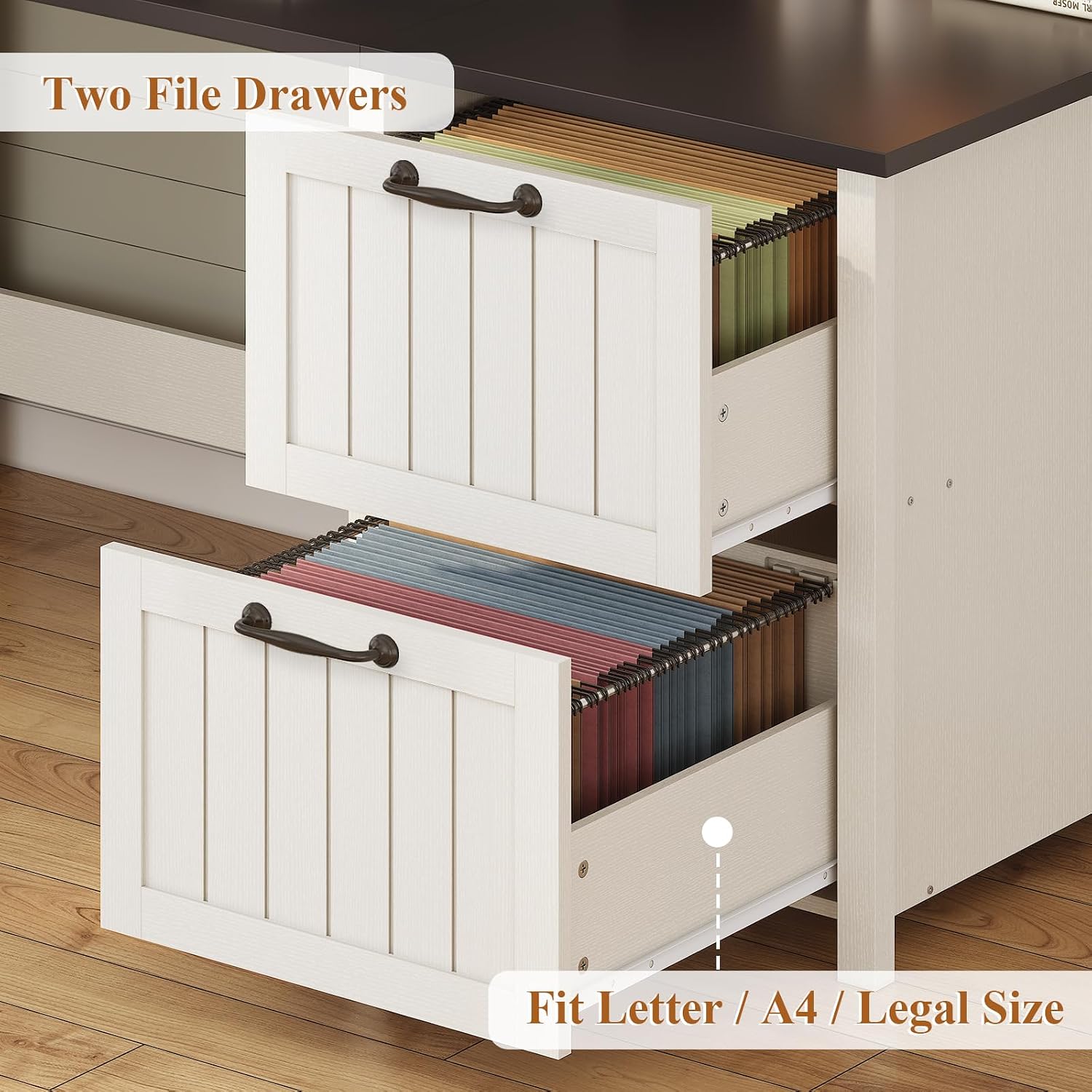SEDETA Farmhouse 63' Executive Desk, Home Office Desk with File Drawer and Monitor Stand, Computer Desk with Drawers and Storage Cabinet, Wood Desk for Work Study Writing, White