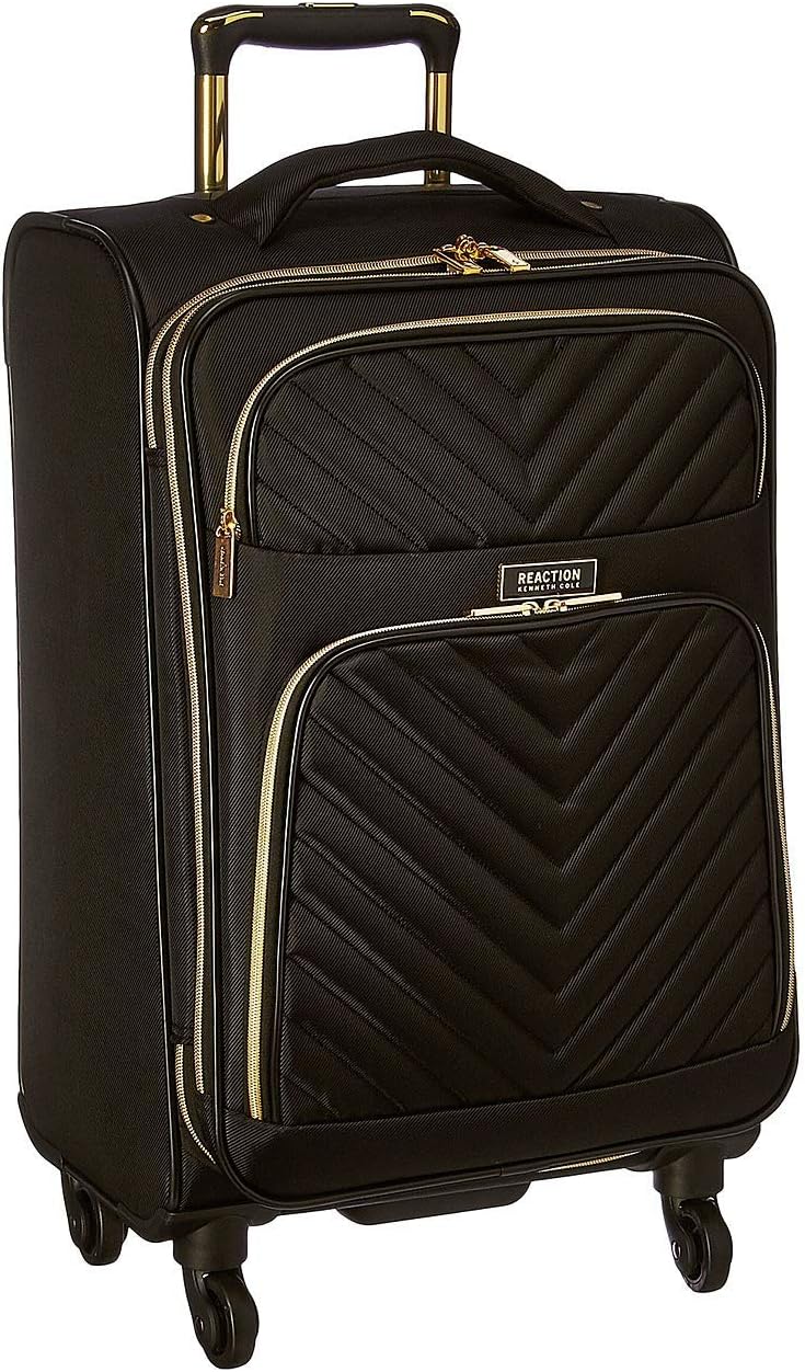 Kenneth Cole REACTION Chelsea 2-Piece Bundle - 20' Chevron Expandable 8-Wheel Carry-On Suitcase & Matching 15' Laptop Tote Bag, Black