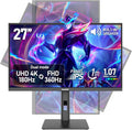 Gawfolk 27 inch IPS Gaming Computer Monitor, UHD 3840x2160 4K 180Hz / FHD 360Hz Dual Mode PC Screen, 1.07 Billion Colours, Adaptive Sync, Height Adjustable,Built-in Speaker,HDMI 2.1 & DP1.4,Black
