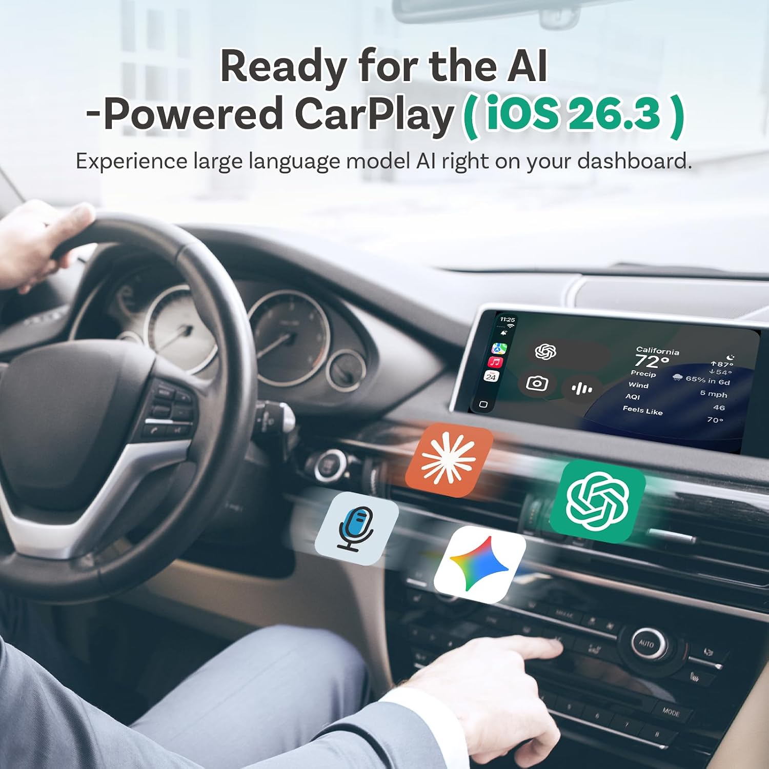 OTTOCAST Cabin Care Adapter 2026,2-in-1 Baby Car Camera & Wireless CarPlay Adapter-No Extra Screen Needed,1080P Car Baby Monitor for No-Glow Night Vision,150°Wide Angle,Plug&Play(No Android Support)