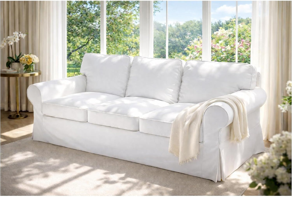 Heavy Duty UPPLAND (Not EKTORP) Sofa Cover Replacement Compatible with IKEA UPPLAND 3 Seat Sofa, Loveseat, Armchair, Sectional Corner, or Footstool Slipcover Only (Uppland 3 Cotton White)