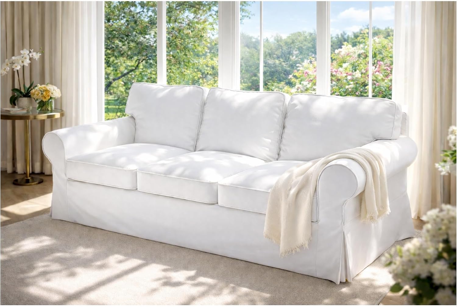 Heavy Duty UPPLAND (Not EKTORP) Sofa Cover Replacement Compatible with IKEA UPPLAND 3 Seat Sofa, Loveseat, Armchair, Sectional Corner, or Footstool Slipcover Only (Uppland 3 Cotton White)