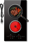 2 Burner Electric Cooktop, 120V Electric Stove Top Touch Control, 12 Inch Double Burner Countertop 2000W with Timer & 9-Level Adjustment, Child Lock, Built-in Radiant Plug In Stove Top Pladeca