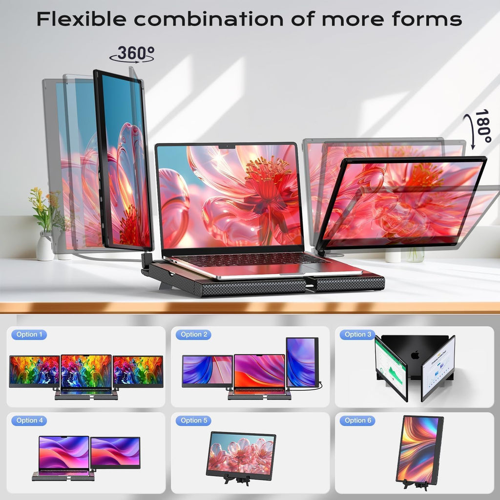 Laptop Screen Extender, 14' FHD 1080P Laptop Monitor Extender, Stretchable Base and Detachable Screen, Plug & Play, Triple Screen Extender Compatible with Windows, Mac, Chrome