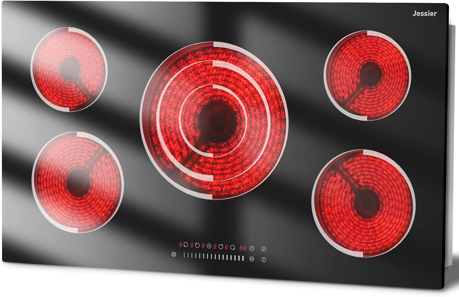 Electric Cooktop 36 Inch - 9200W High Power 5 Burners Electric Stovetop, Built-in 36 Inches Ceramic Burner Knob and Touch, Timer, Safety Lock, Expandable Ring, 220-240V Hard Wired (No Plug)