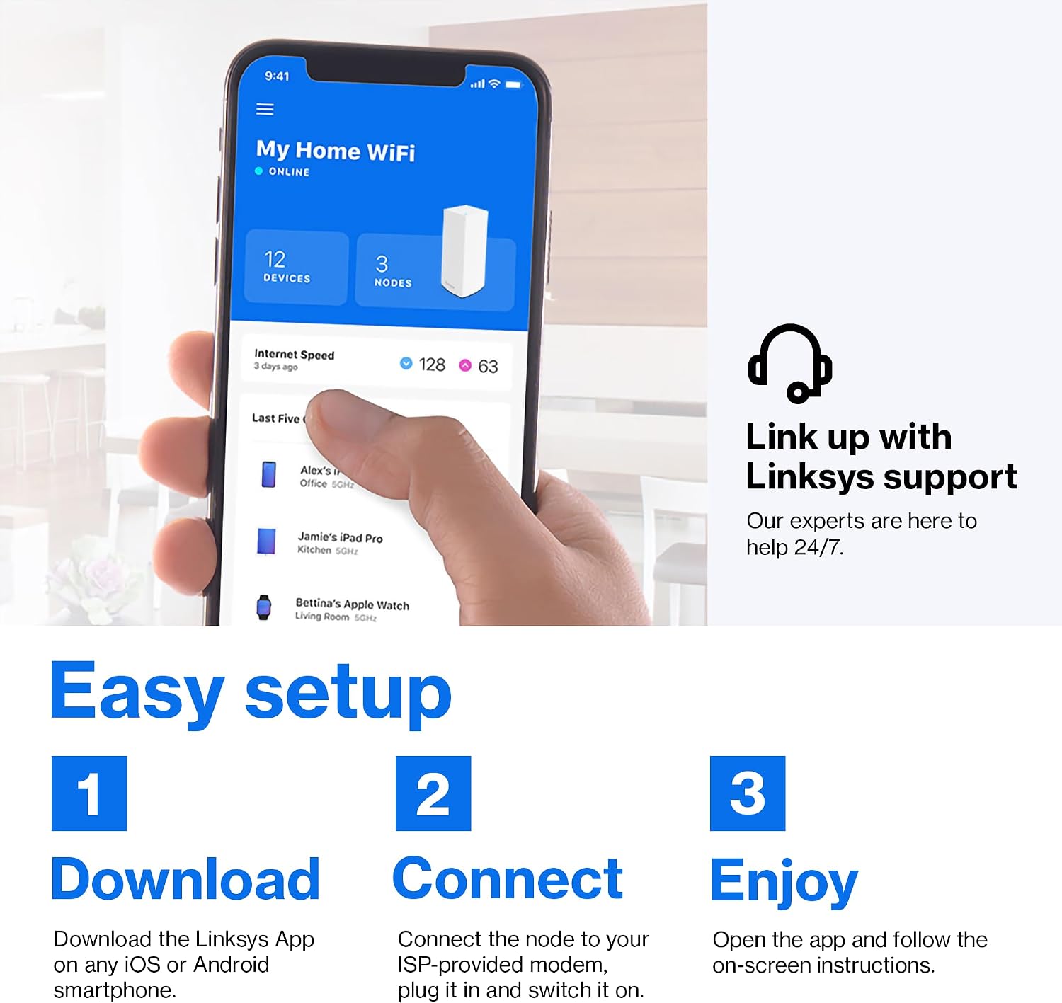 Linksys Atlas Pro 6 WiFi Router - AX5400 WiFi 6 Router - Dual-Band Mesh WiFi System - WiFi 6 Mesh Routers - WiFi Mesh Wireless Router - Connect 30+ Devices, 2,700 sq ft, MX5501-1 Pack,White