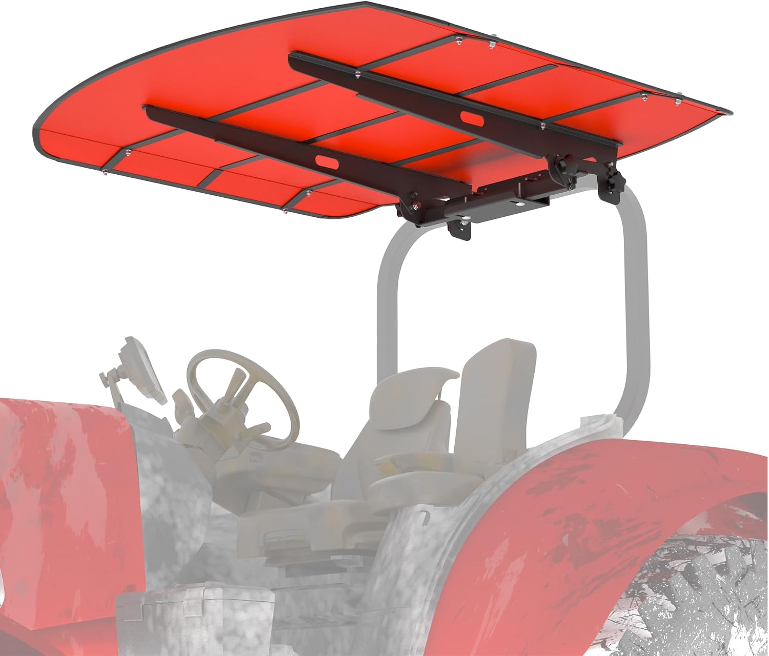 Red Tractor Canopy for ROPS 53-3/8' x 53-3/8' – Sunshade Roof for Lawn Mowers, Heavy-Duty Mounting Brackets, Non-Fading High-Density Thermoplastic (Adds About 4' to Tractor Height)