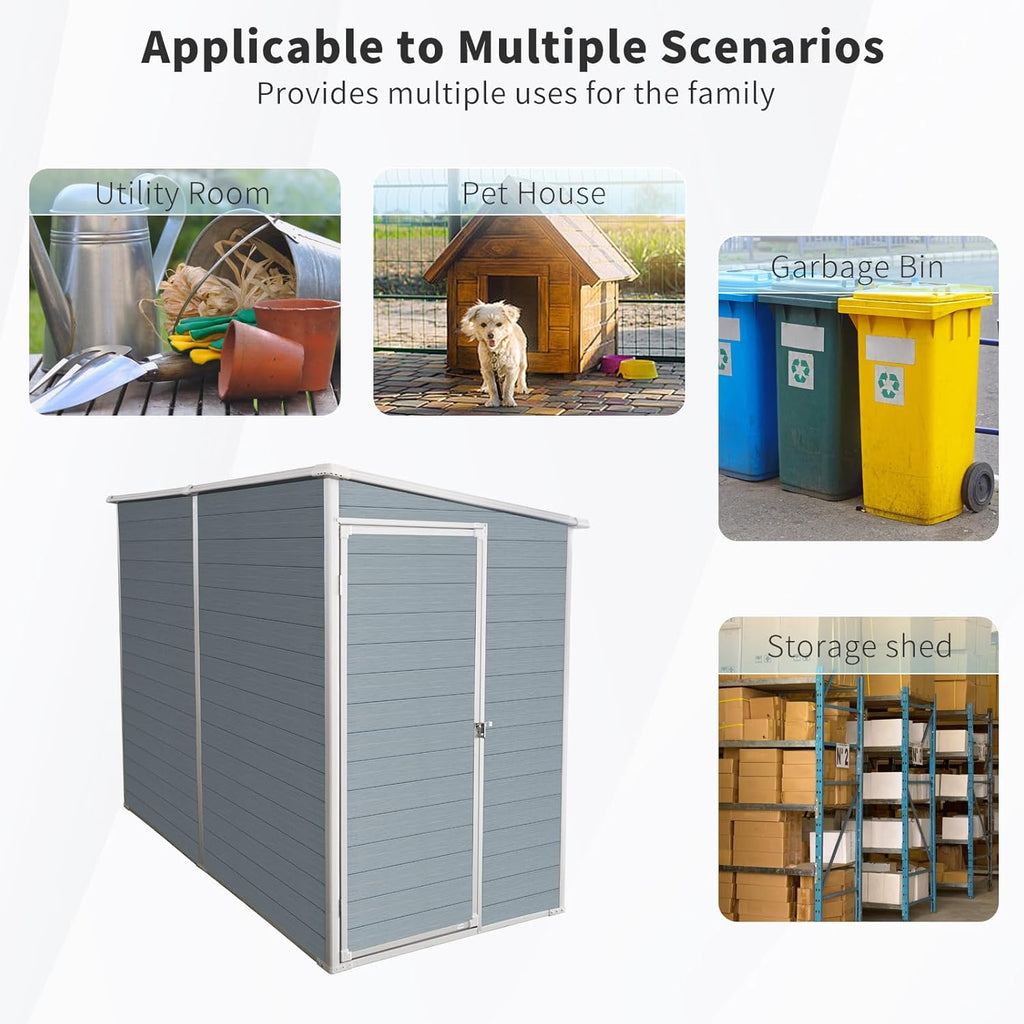 4' x 8' Outdoor Storage Shed, Resin Garden Shed with Windows, Lockable Door and Vents, Plastic Tool Storage for Patio Furniture, Lawnmower and Bike Storage, All Weather Use (4' x 8')