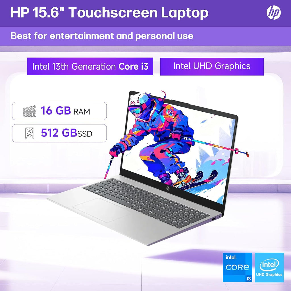 HP 2025 New 15.6' Touchscreen Laptop for Business & Student, 13th Gen Intel i3-1315U up to 4.5 GHz, 16 GB RAM, 512 GB SSD, Intel UHD Graphics, Copilot AI, Wi-Fi 6, Long Battery Life, Windows 11 Pro
