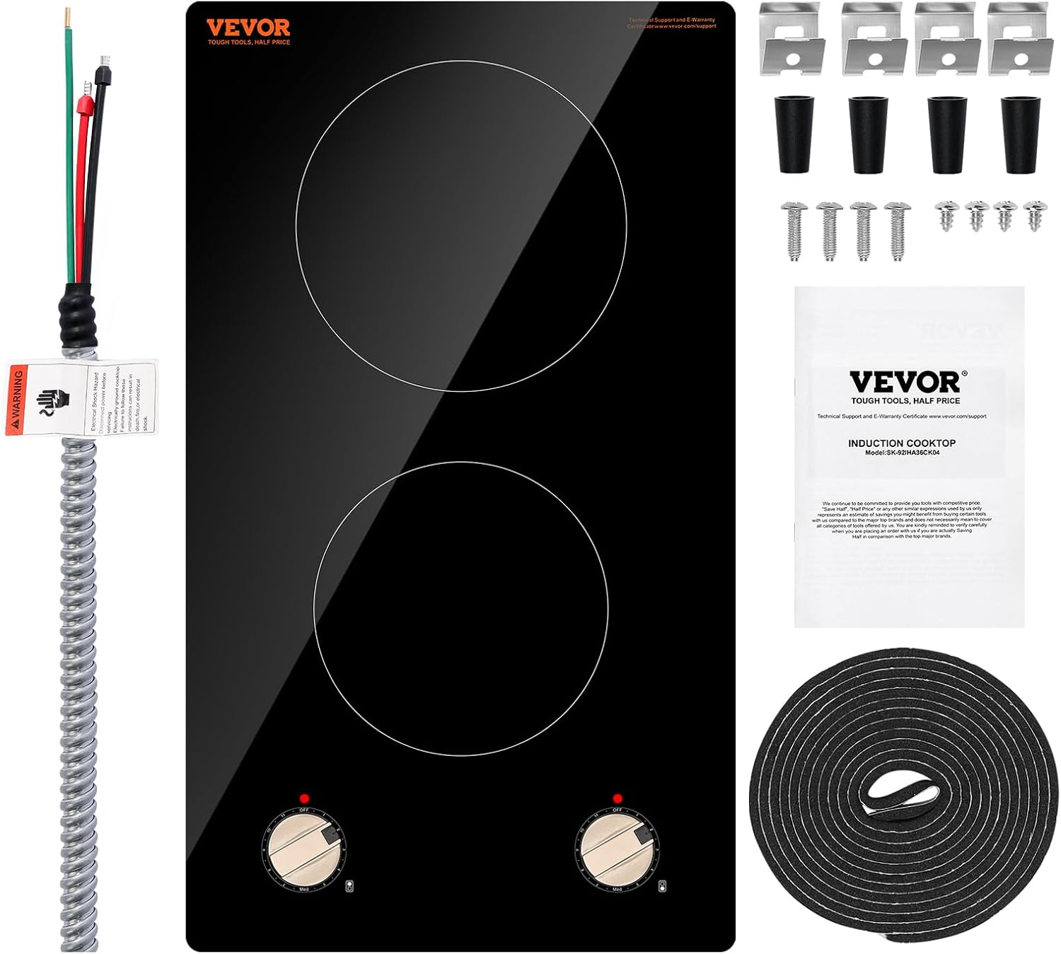 VEVOR Induction Cooktop, 3500W Electric Countertop Burner, 2 Burner Knob Control Stove, Built-in Induction Cooktop with 12 Temperature Settings, Glass Surface, Auto Shut-Off