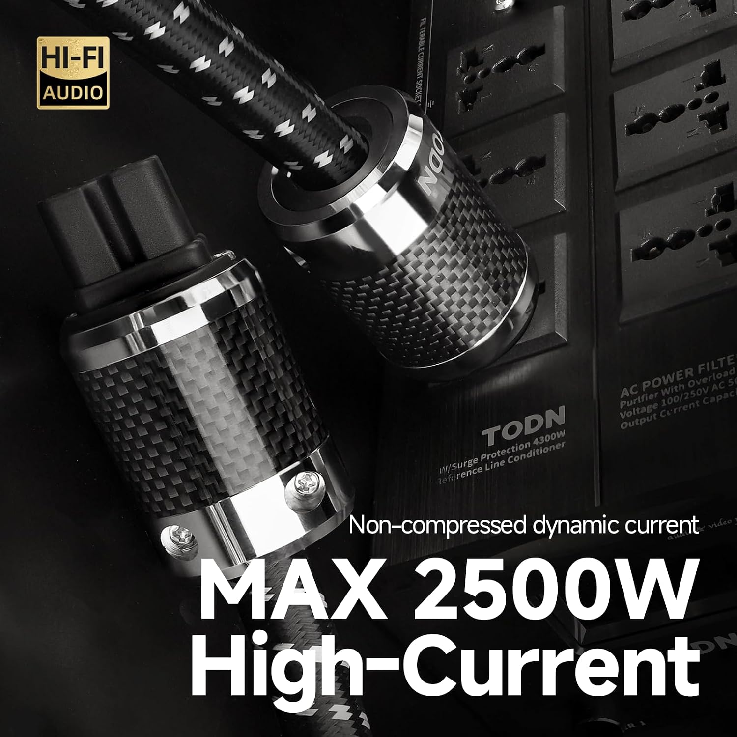 TODN HiFi Audio Power Cable for Audiophile with Silver-Plated OFC, Platinum-Plated 3 Prong Power Cord Plug/IEC C15, Φ17.5mm, 9.8ft/3m